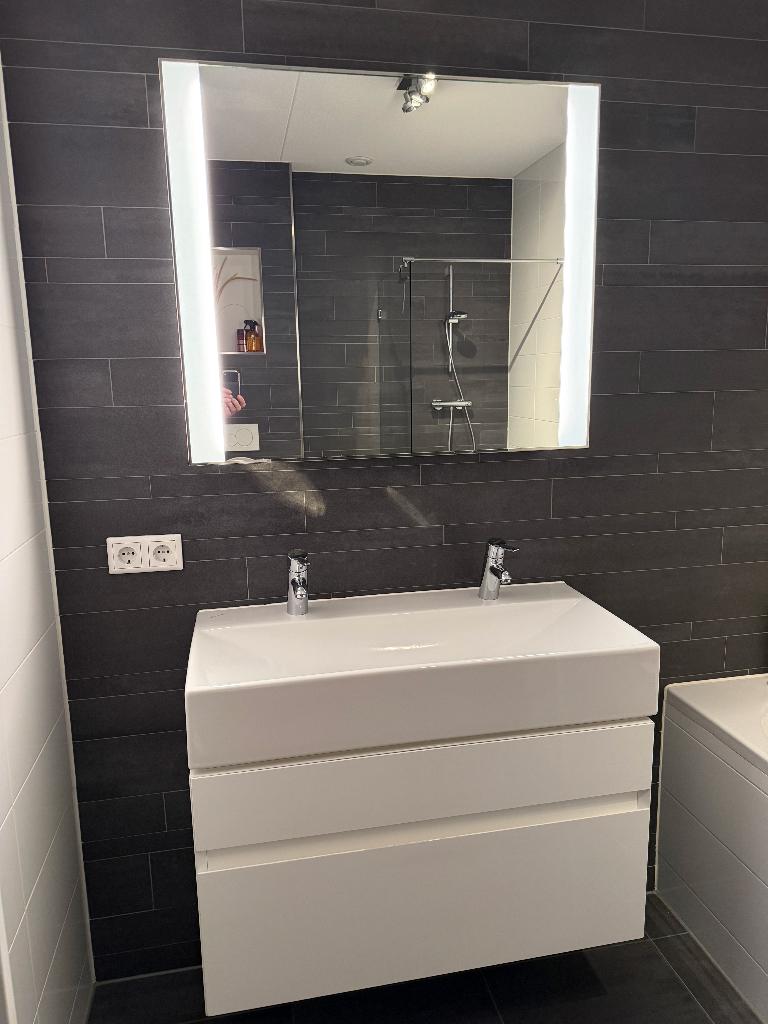 Sphinx wastafelmeubel met 2 Grohe kranen en spiegel, Ophalen of Verzenden, Gebruikt, Chroom, Wastafel