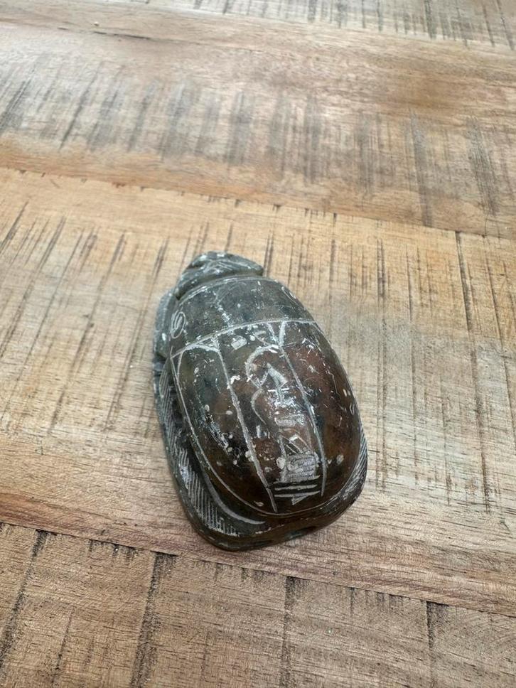 Egyotische Scarabee van Steen - Decoratief Beeldje, Verzamelen, Beelden en Beeldjes, Gebruikt, Overige typen, Ophalen of Verzenden