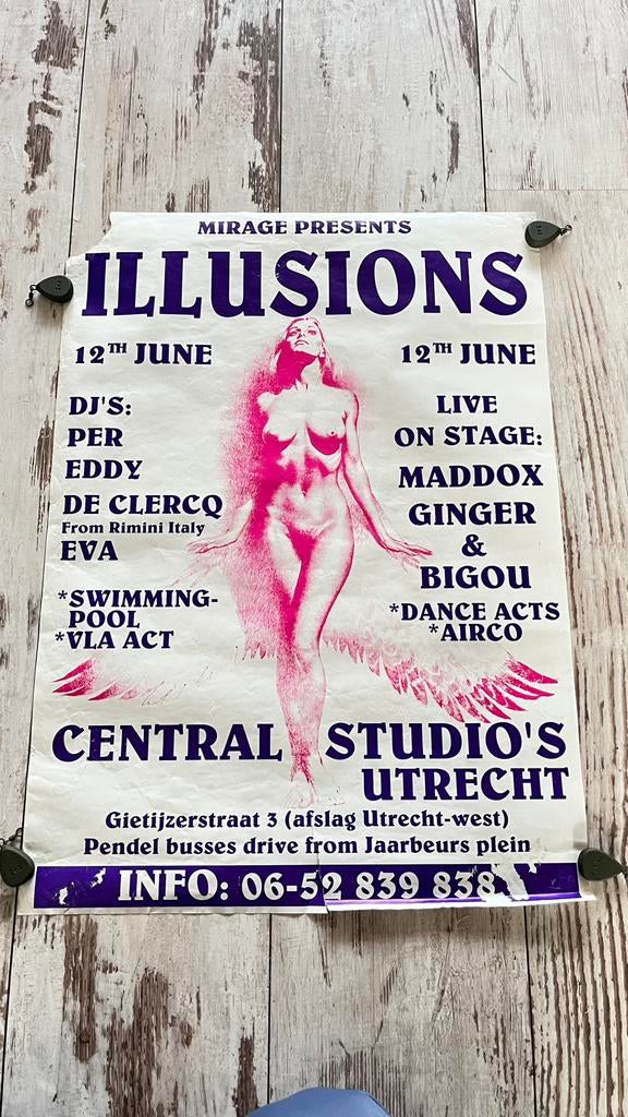 1993 Illusions hardcore gabber poster rave house Thunderdome, Verzamelen, Ophalen of Verzenden, Zo goed als nieuw, A1 t/m A3