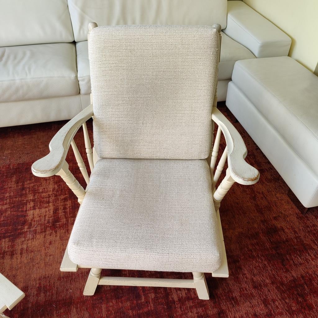 Twee retro fauteuils, hout met 4 kussens, Huis en Inrichting, Ophalen, Gebruikt, Twee, Wit