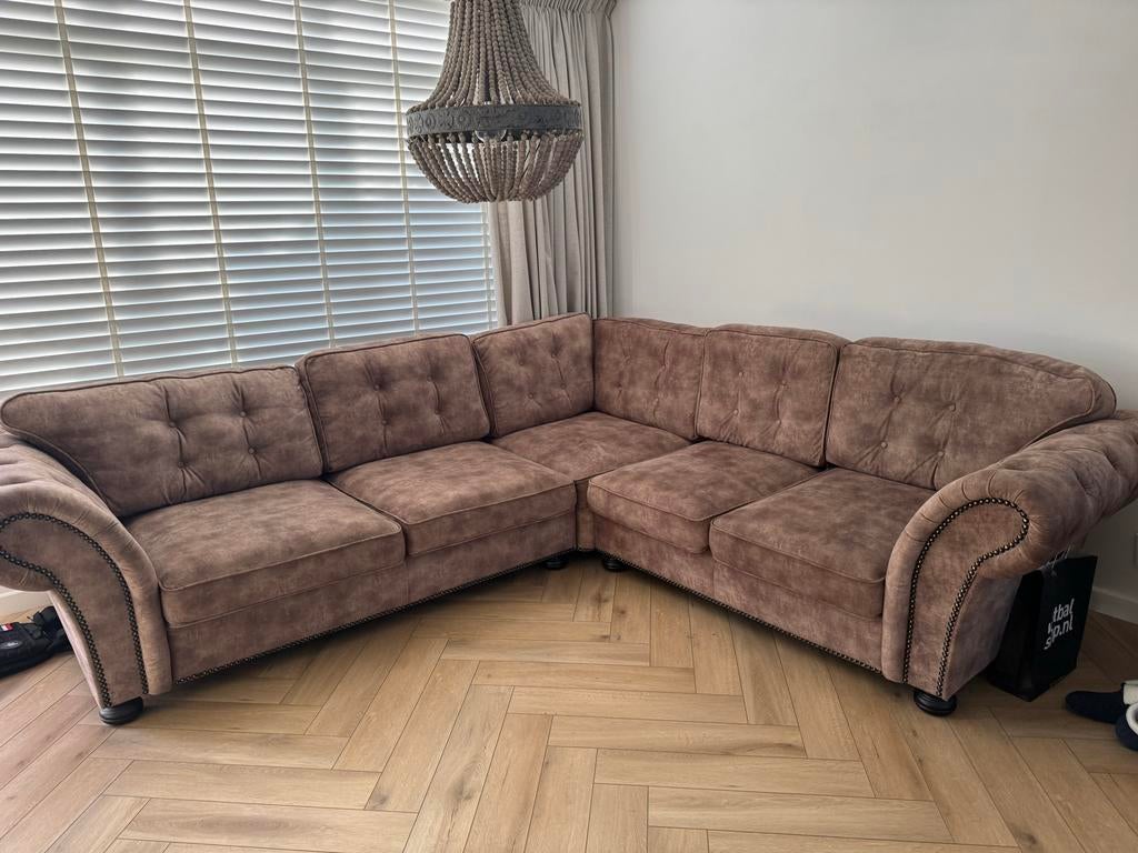 Luxe Urban Hoekbank + Matchende Eetkamerstoelen (Set), 100 tot 125 cm, Hoekbank, 300 cm of meer, Ophalen of Verzenden