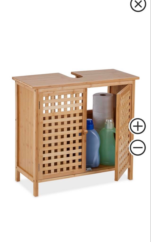 Bamboe wastafelonderkast met roosterdeuren, Zo goed als nieuw, Minder dan 100 cm, Wastafelkast, 25 tot 50 cm