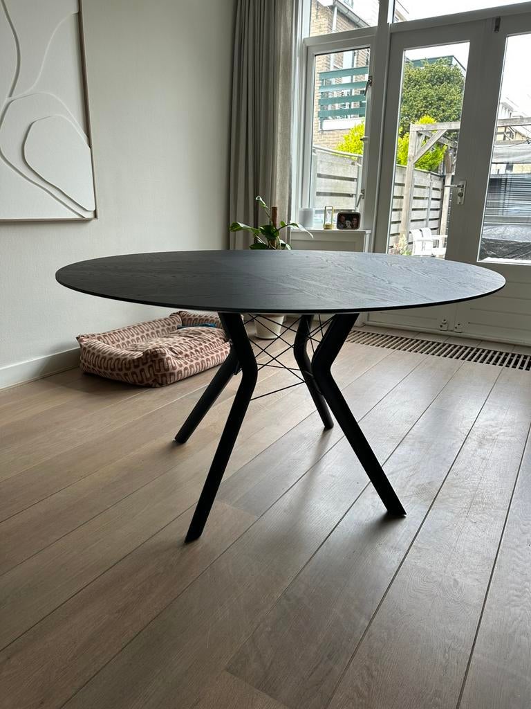 Eiken houten ronde tafel - mobitec eclipse mozaïek zwart, Ophalen, Zo goed als nieuw