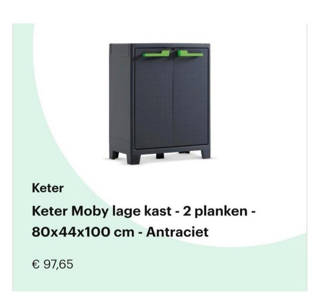 Keter Moby lage kast - 2 planken - 80x44x100 cm - Antraciet, Ophalen of Verzenden