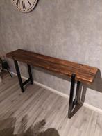 Robuuste houten sidetable met metalen onderstel hand gemaakt, Huis en Inrichting, 100 tot 150 cm, Nieuw, Industrieel, Rustiek