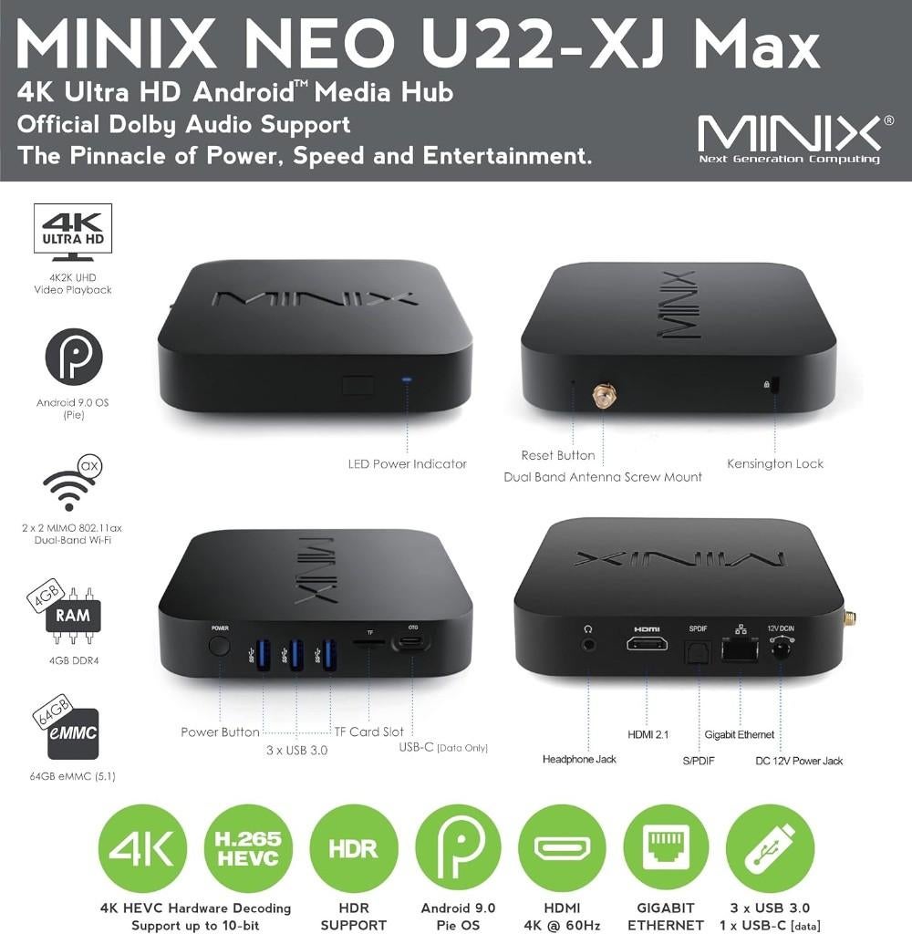 Android mediaspeler - Minix Neo U22-XJ Max 4K UHD, Verzenden, Refurbished, HDMI, Minder dan 500 GB