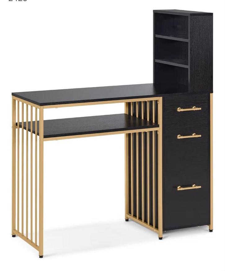 Luxe Nagel/Salon Tafel Zwart met Goud - 43x108x125cm, Huis en Inrichting, Bureaus, Nieuw, Ophalen of Verzenden