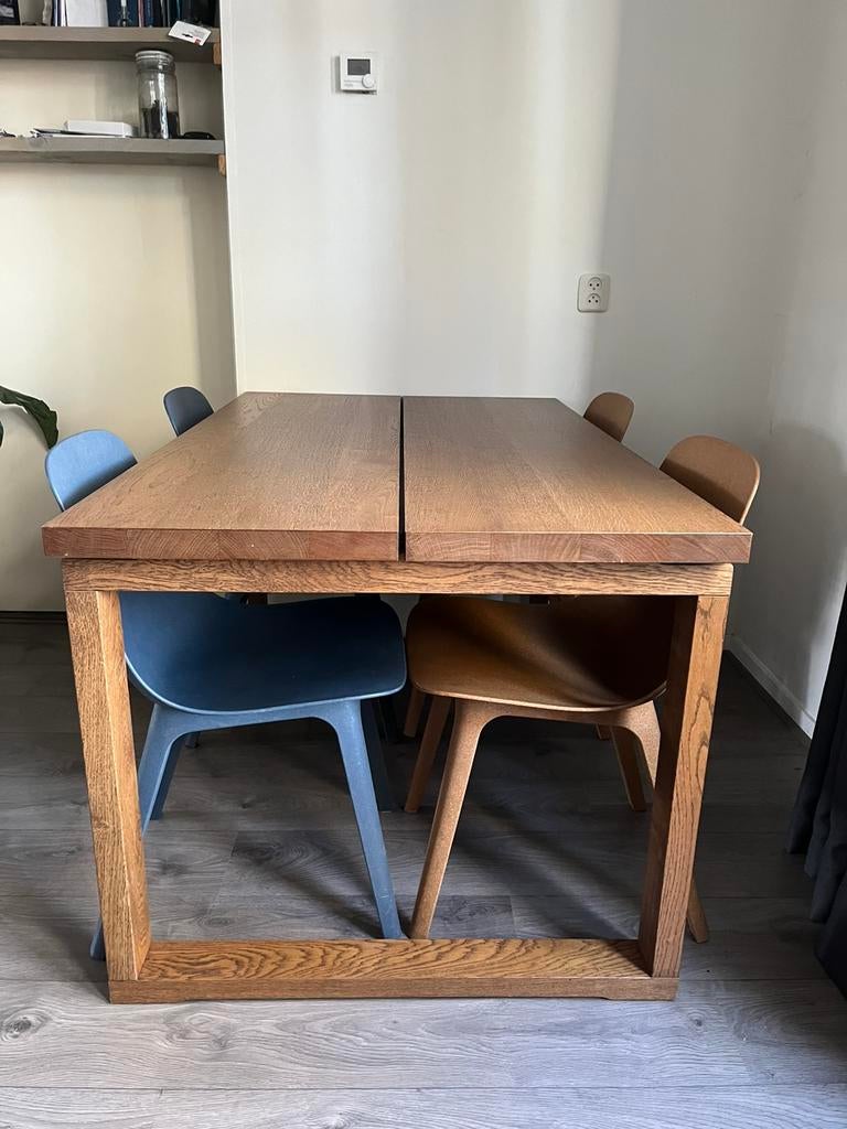 Eettafel eiken met stoelen, Huis en Inrichting, Tafels | Eettafels, Ophalen, Gebruikt, 100 tot 150 cm, Eikenhout