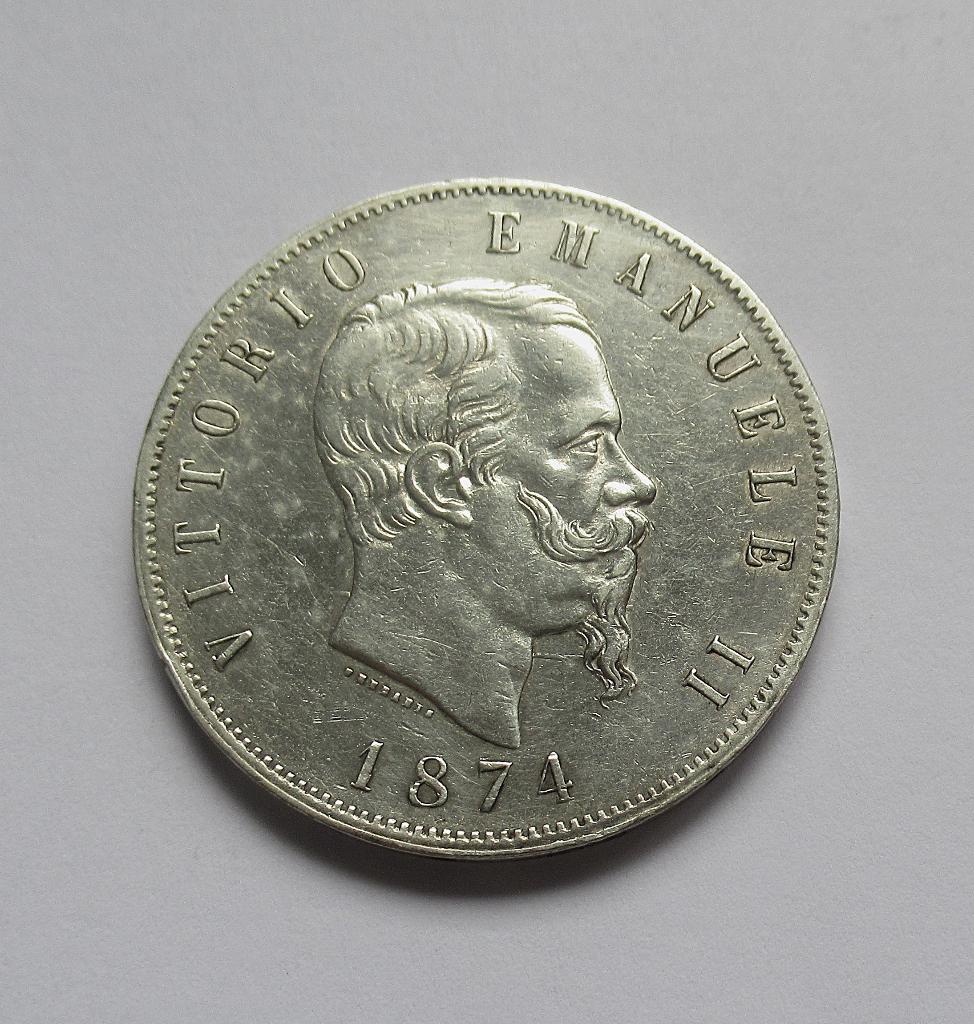 italia  5 lire 1874, Verzenden, Italië, Zilver
