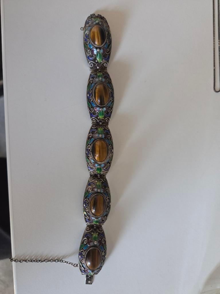 Zilveren armband china, Gebruikt, Met edelsteen, Ophalen of Verzenden, Zilver