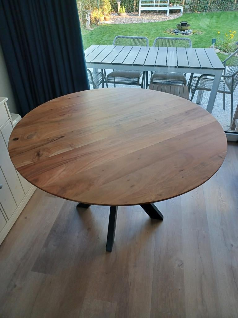 Tafel  acacia  diameter 120cm, Ophalen, Rond, Nieuw, Vier personen