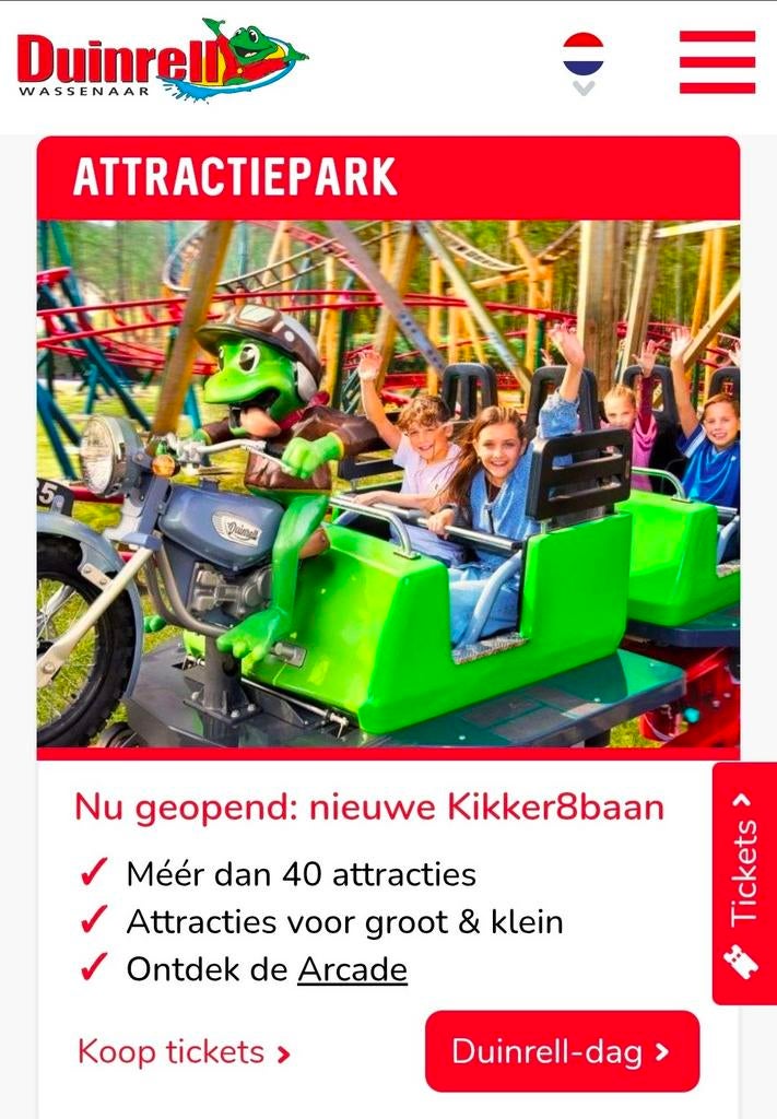 2 Duinrell attractiepark tickets voor 10 mei, Tickets en Kaartjes, Drie personen of meer, Ticket of Toegangskaart