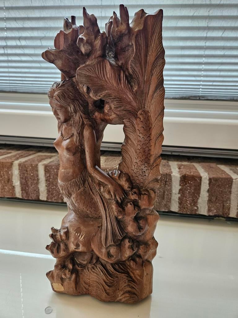 Houten zeemeermin beeldje .Vanuit Bali, Indonesië, Ophalen