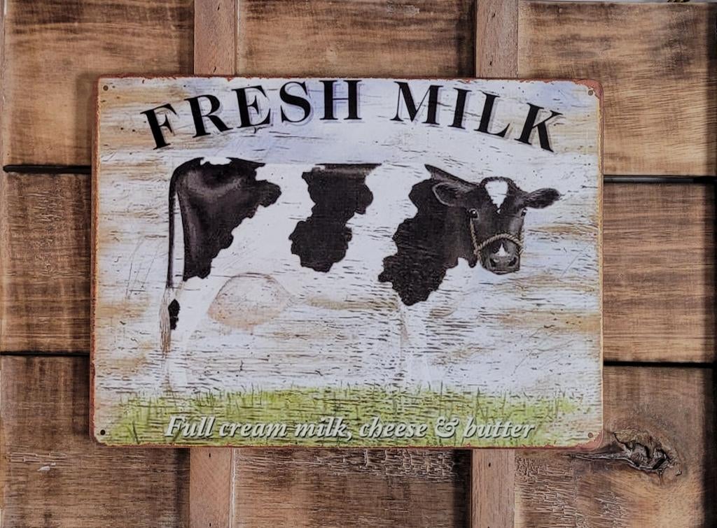 Fresh milk koe reclamebord van metaal wandbord decoratie, Info@deconoord.nl, Deco Noord, Nieuw, Ophalen of Verzenden