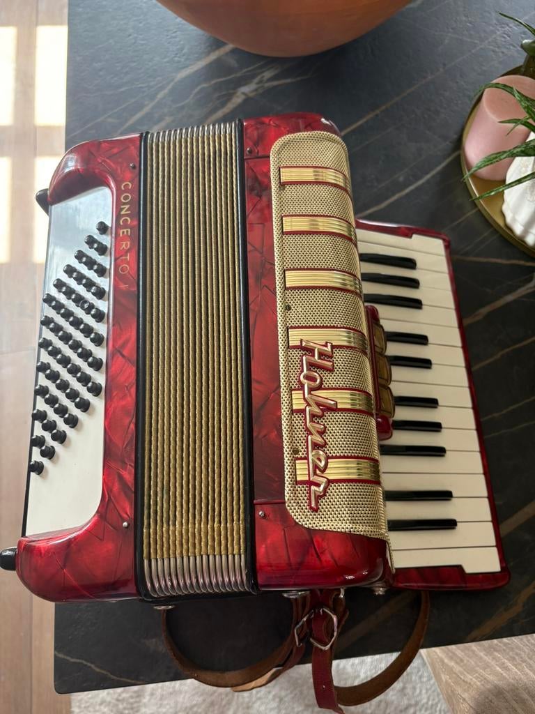 Vintage Hohner accordeon Concerto, Muziek en Instrumenten, Accordeons, Ophalen, 48-bas, Met riemen, Toetsaccordeon