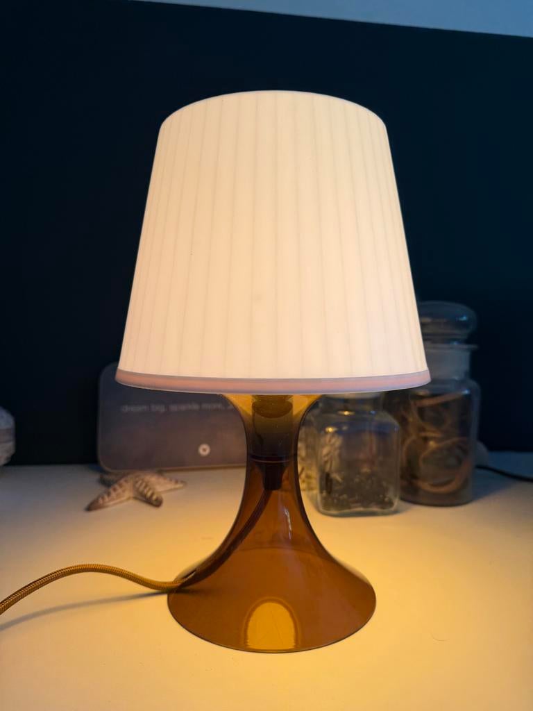 IKEA Lampan Tafellamp - Bruin/Wit, Kunststof, Ophalen of Verzenden, Zo goed als nieuw, Vintage, design, retro