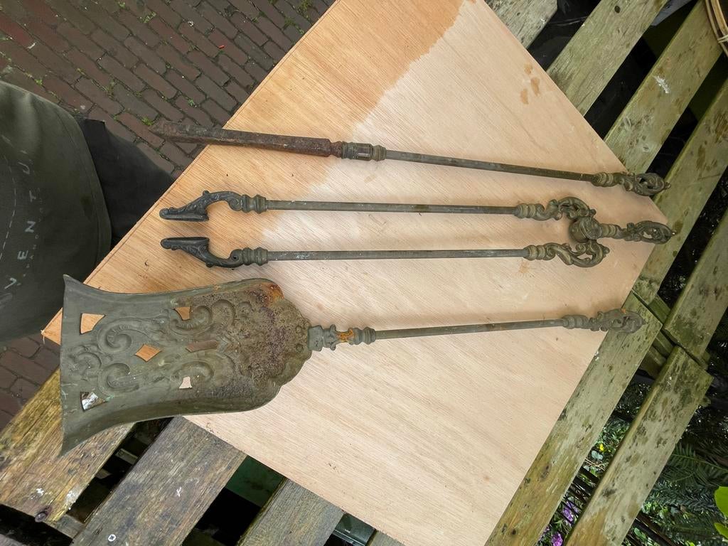 Messing Openhaard set. Driedelige set, Huis en Inrichting, Haarden, Gebruikt, Houthaard, Ophalen of Verzenden