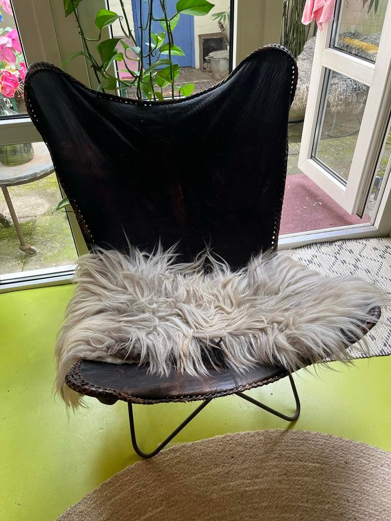 Vintage Leren Vlinderstoel - Comfortabel en Stijlvol, Ophalen, Gebruikt, Bruin, Leer