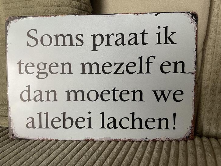 Praat tegen mezelf metalen tekstbord (Old Look), Huis en Inrichting, Woonaccessoires | Tekstborden en Spreuken, Nieuw, Ophalen of Verzenden