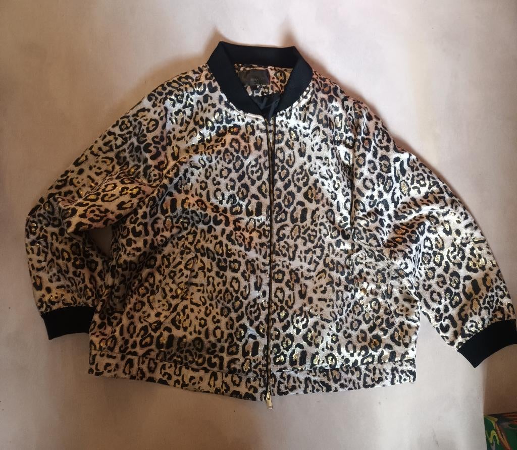Bomberjack Luipaardprint met goud/ ZGAN, Overige kleuren, Maat 46/48 (XL) of groter, Ophalen of Verzenden, Zo goed als nieuw