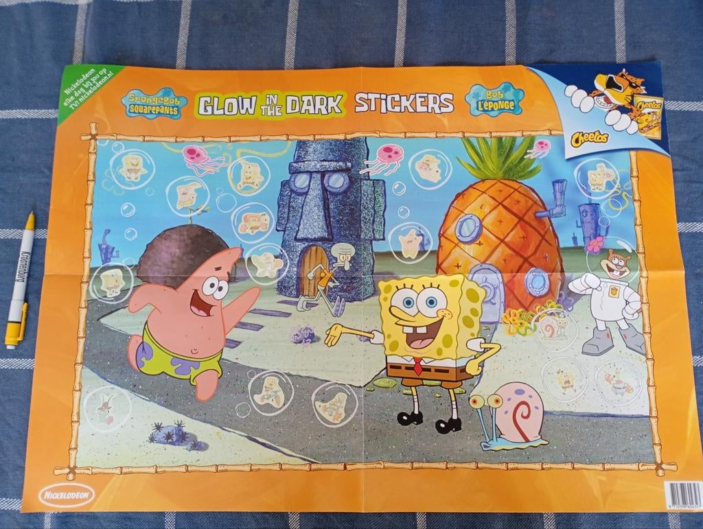 SpongeBob Glow in the Dark Stickers Reclame Poster, Verzamelen, Ophalen of Verzenden