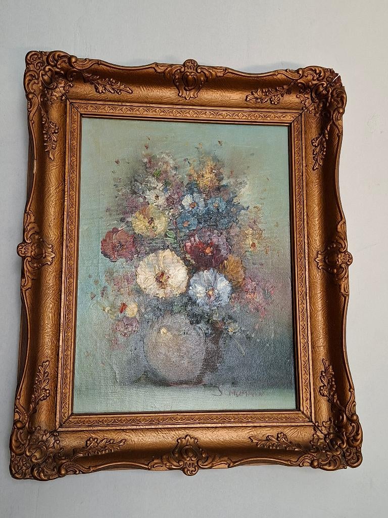 Bloemen, olieverfschilderij op canvas, Ophalen of Verzenden