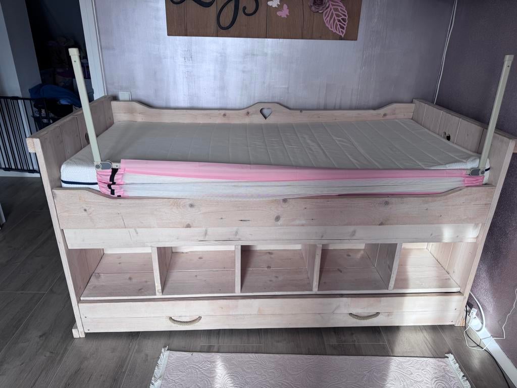 Houten eenpersoonsbed met lade, Huis en Inrichting, Slaapkamer | Bedden, Ophalen, 90 cm, Eenpersoons, Wit