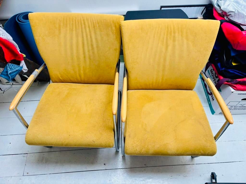 Vintage fauteuils – Hennie de Jong – set van 2, Gebruikt, 75 tot 100 cm, Ophalen of Verzenden, Stof