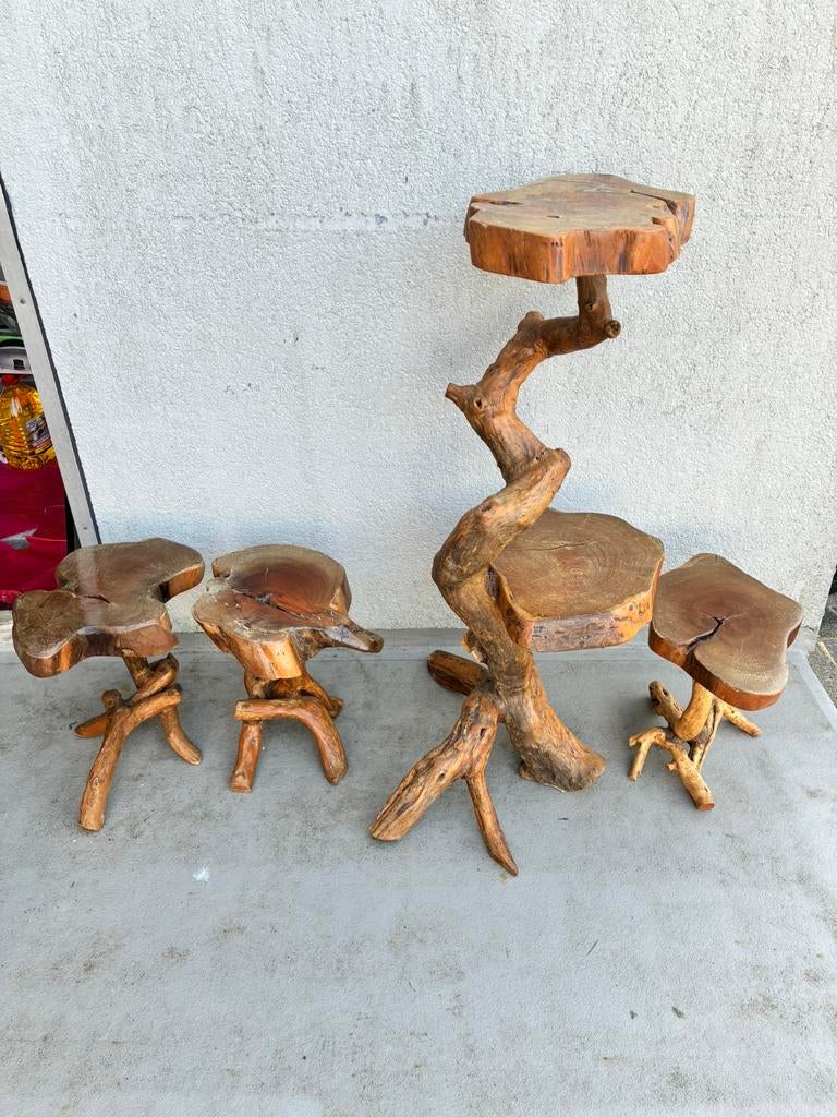 Houten tafeltjes, Huis en Inrichting, Tafels | Bijzettafels, Ophalen, Gebruikt, Rond, Minder dan 55 cm