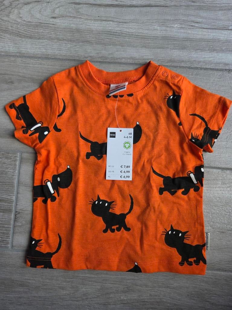 Oranje Hema T-shirt Takkie en Siepie maat 68, Kinderen en Baby's, Babykleding | Maat 68, Ophalen of Verzenden, Nieuw, Jongetje of Meisje