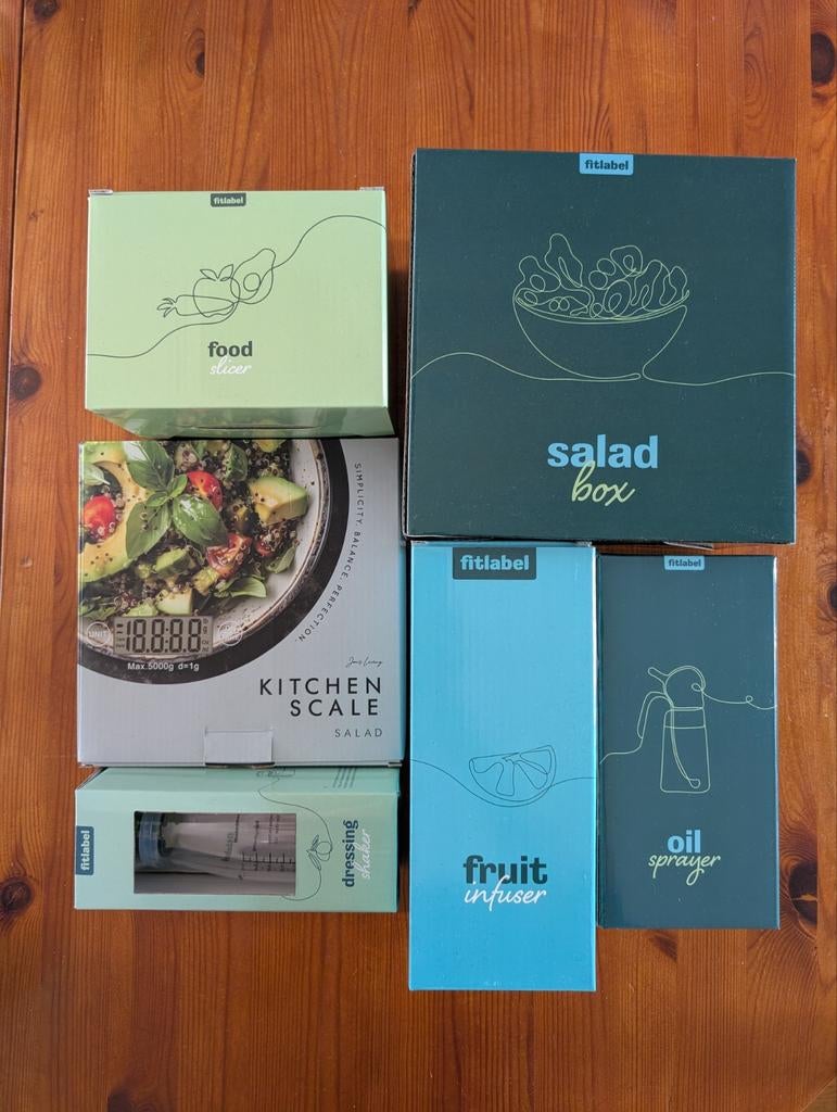 Fitlabel pakket: Weegschaal, Slicer, Infuser & Me, Minder dan 10 kg, Keukenweegschaal, 1 tot 500 gram, Nieuw