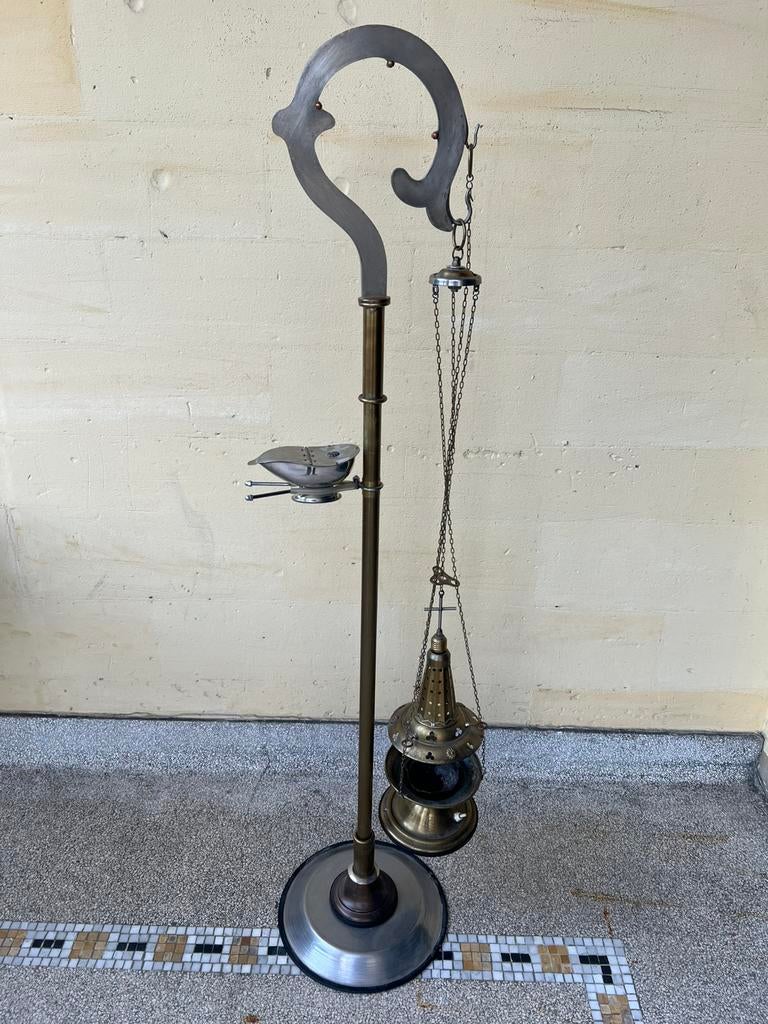 Wierookstandaard met wierookvat en wierookscheepje, Antiek en Kunst, Ophalen