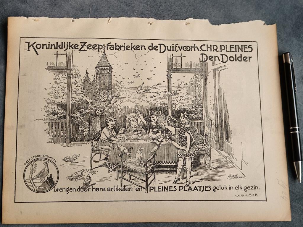 1924, RECLAME ZEEP " DE DUIF", V/H PLEINES, DEN DOLDER, Ophalen of Verzenden, Gebruikt, Reclamebord
