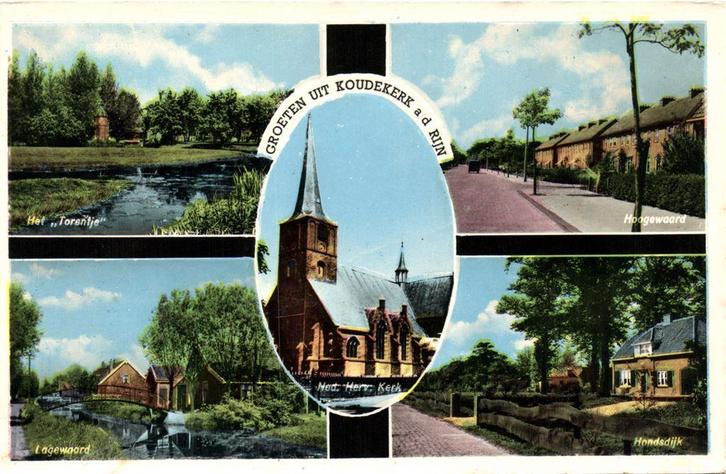 Groeten uit Koudekerk a.d. Rijn - 5 afb o.a. Hondsdijk - gel, Verzamelen, Ansichtkaarten | Nederland, Gelopen, Gelderland, Voor 1920