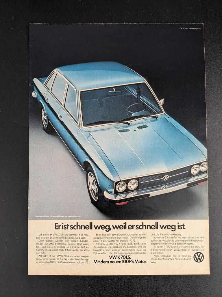 Oude reclame / Advertentie VOLKSWAGEN K70 1973 (Duits), Ophalen of Verzenden, Gelezen, Volkswagen