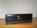 vintage bijouteriedoos 28x20x9cm zwart met rode bekleding, Gebruikt, Zwart, Ophalen of Verzenden, Met spiegeltje(s)
