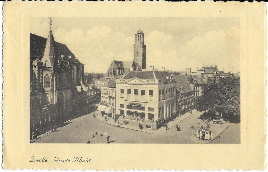 Zwolle, Groote Markt, verkoopwagen, kerk, toren, Verzenden, 1920 tot 1940, Ongelopen, Overijssel