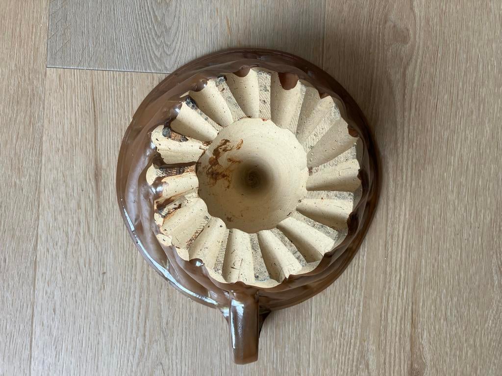 Vintage Puddingvorm / Tulbandvorm met oor - Bruin geglazuurd, Antiek en Kunst, Ophalen of Verzenden