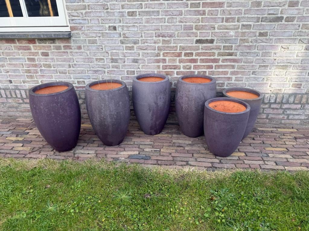 Capi bloempotten paars - 4 hoge en 4 lage potten, 25 tot 40 cm, Kunststof, Gebruikt, Rond