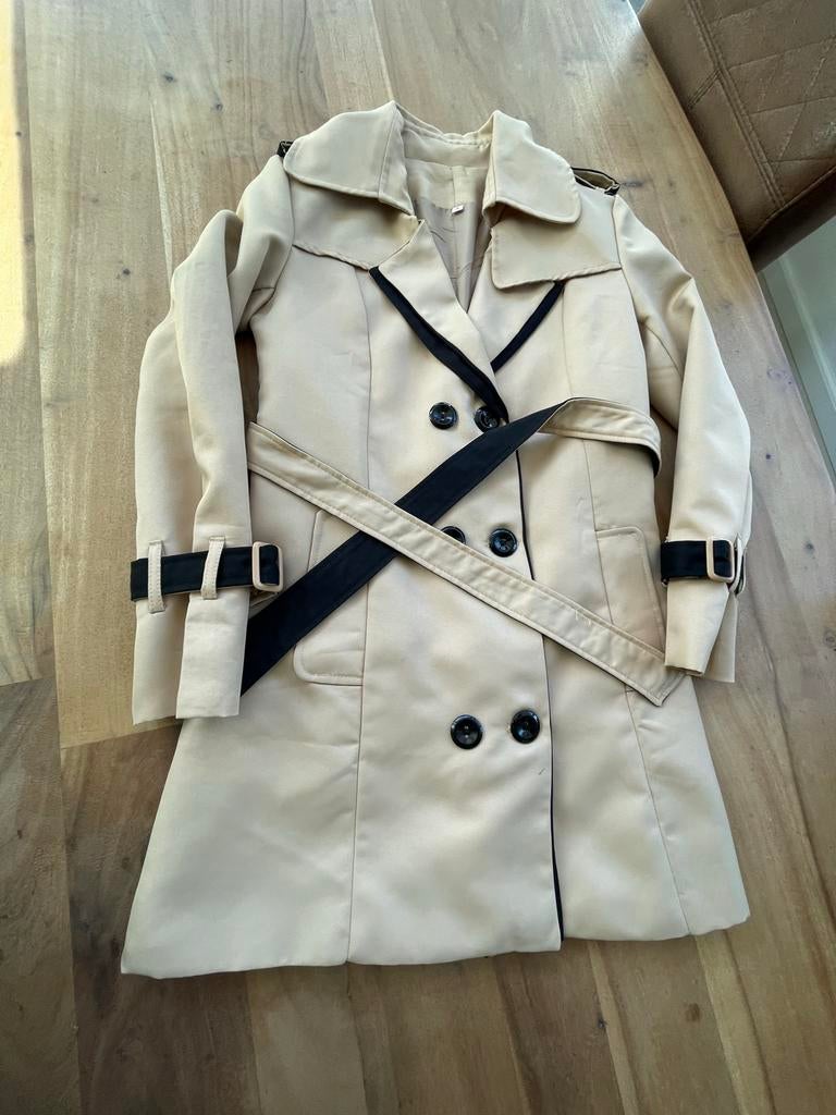 Trenchcoat beige met zwarte accenten, Ophalen of Verzenden, Gedragen, Maat 34 (XS) of kleiner, Beige