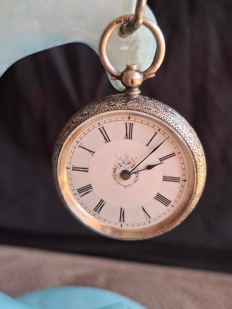 Zeer fraai zilveren Zwitsers zakhorloge, Antiek en Kunst, Ophalen of Verzenden, Zilver