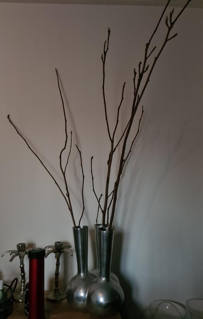 Aluminium vaas compleet met takken, Ophalen, Gebruikt
