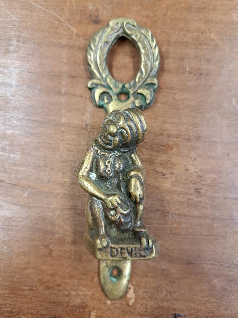 Oude bronzen deurklopper 'Devil' - 12x3,5 cm, Ophalen of Verzenden
