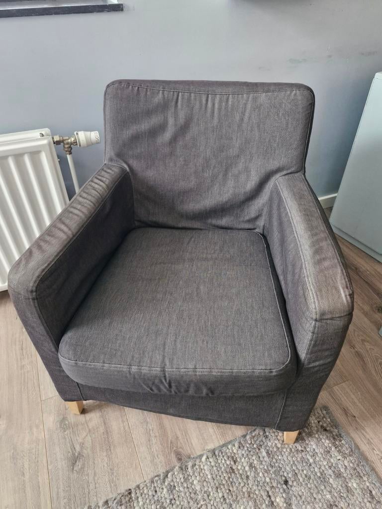 Ikea Karlstad kleine fauteuil donkergrijs, Ophalen, Gebruikt, Minder dan 75 cm, 75 tot 100 cm