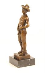 Bronzen beeld cowboy met hoed, Ophalen of Verzenden