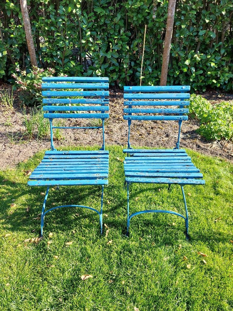 Franse bistrostoeltjes vintage, Tuin en Terras, Tuinstoelen, Ophalen, Gebruikt, Hout, Inklapbaar