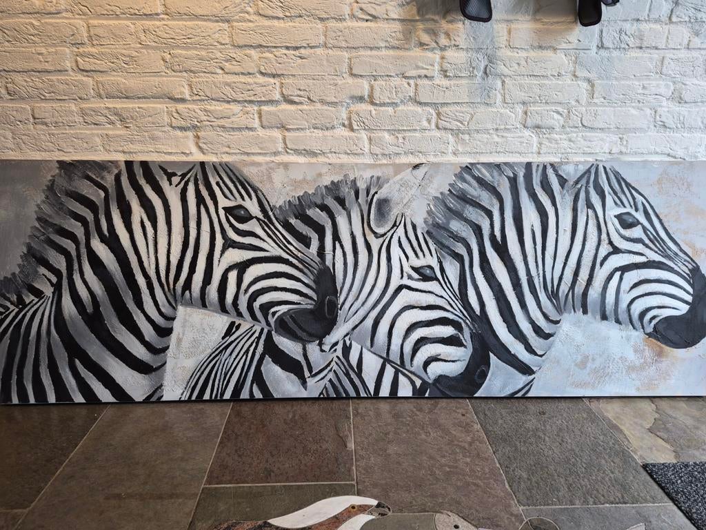 Schilderij zebra's 180x60cm, Antiek en Kunst, Ophalen