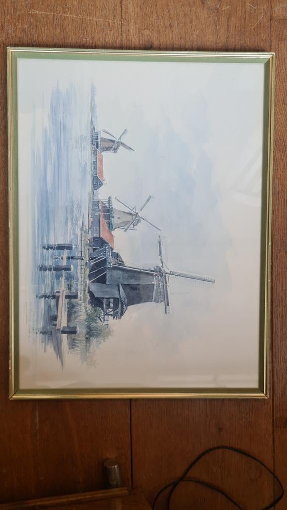 Bob Pestman aquarelprint De Zaan industriële molens, Huis en Inrichting, Woonaccessoires | Schilderijen, Tekeningen en Foto's