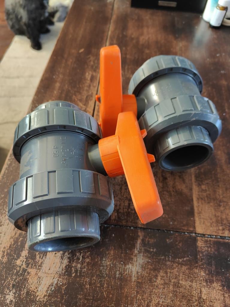 2x Kogelkraan 50mm - PVC Afsluiters, Gebruikt, Pvc, Overige typen, Ophalen of Verzenden