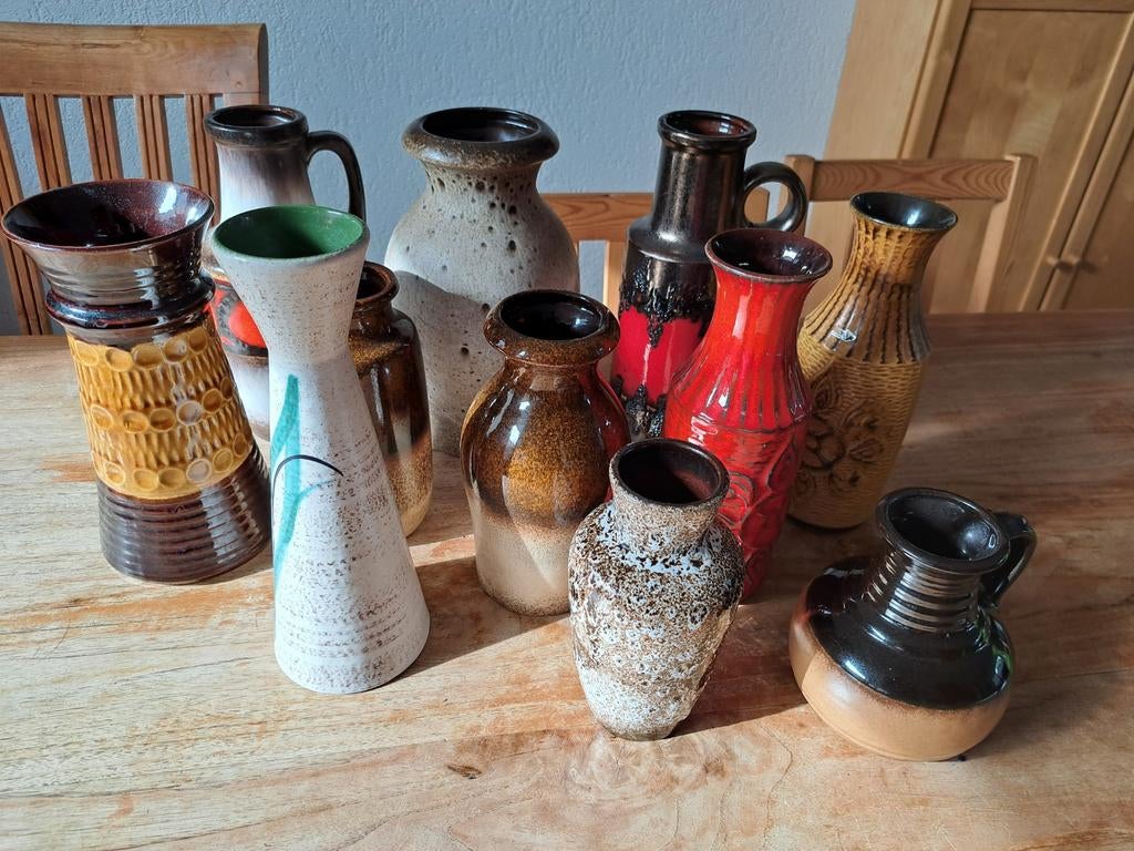 Partijtje West Germany vazen, 11 stuks, Huis en Inrichting, Ophalen, Overige kleuren, Aardewerk of Porselein, Zo goed als nieuw